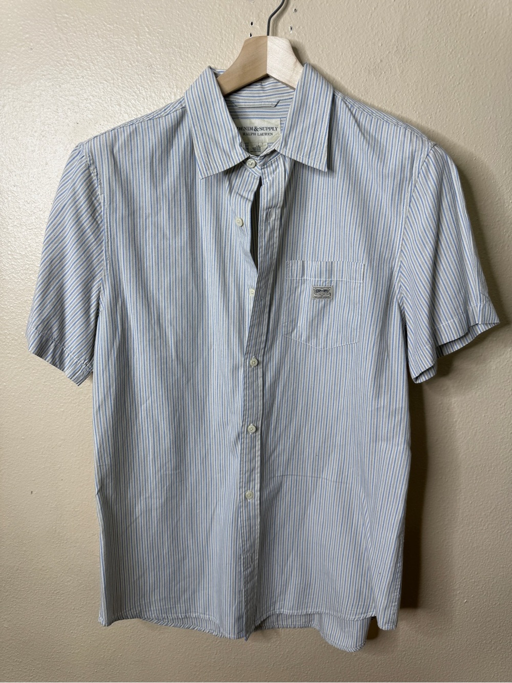 Denim & Supply Ralph Lauren Shirt Mens Large Blue Striped Short Sleeve Cotton